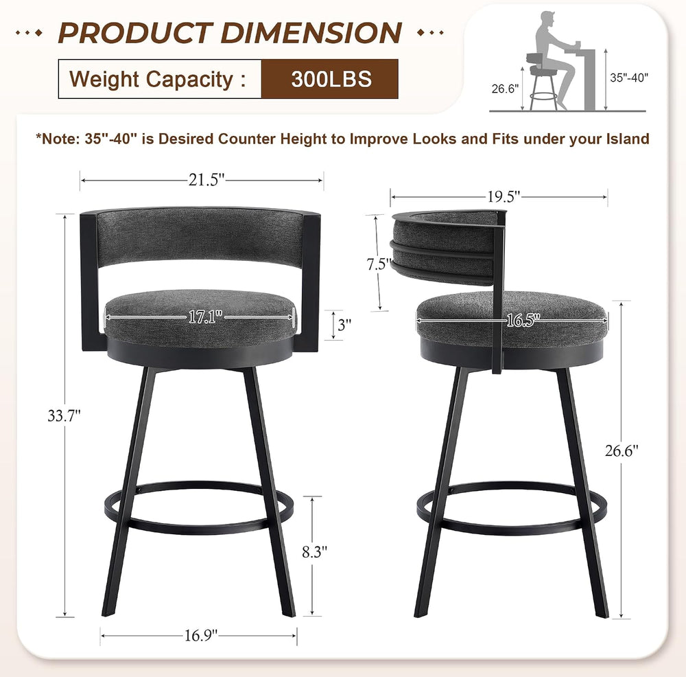 Flouki Swivel Counter Height Bar Stools Set of 4, Upholstered 26.6" Mode...