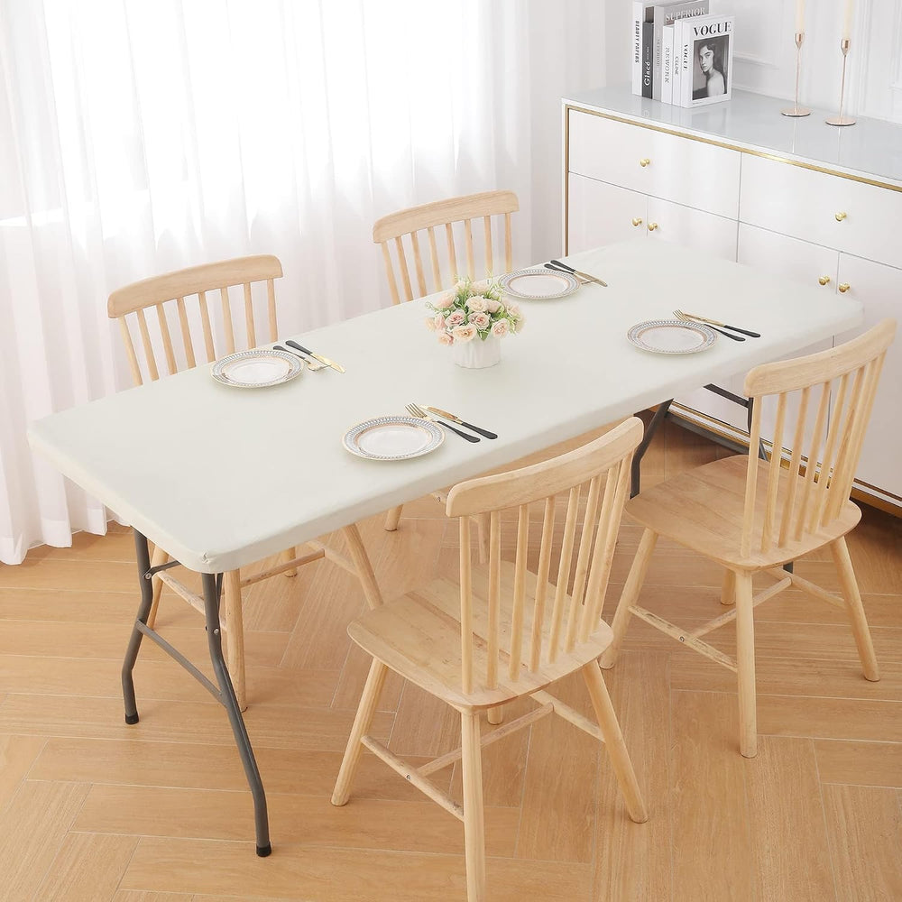 Smiry 3 Pack Rectangle Table Cloth, Elastic Fitted Flannel Backed Vinyl Table...
