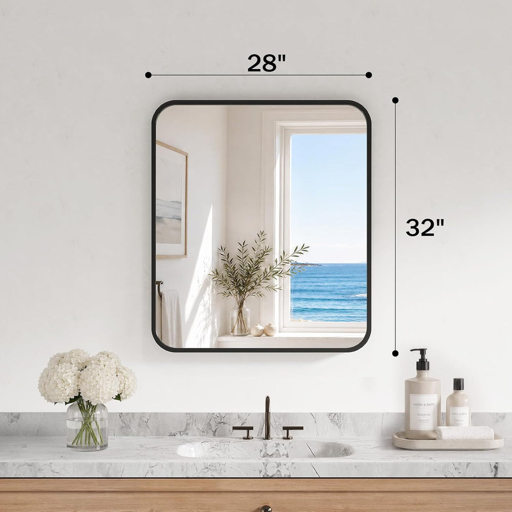 AUYHM 28x32 Inch Bathroom Mirror for Over Sink, Black Framed Wall Mirror