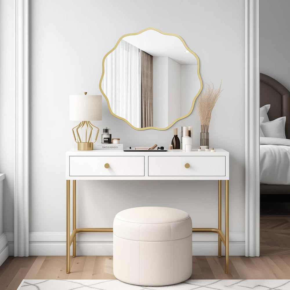 WallBeyond Round Wavy Mirror for Wall Decorative 24 inch, Modern Round Mirror...
