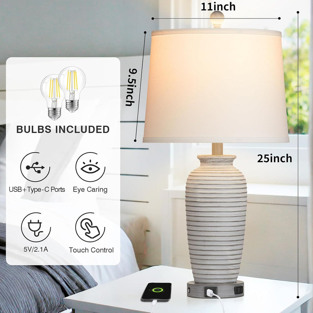 CINSARY 25" Farmhouse Jar Table Lamps Set of 2, 3 Way Touch Control Rust...