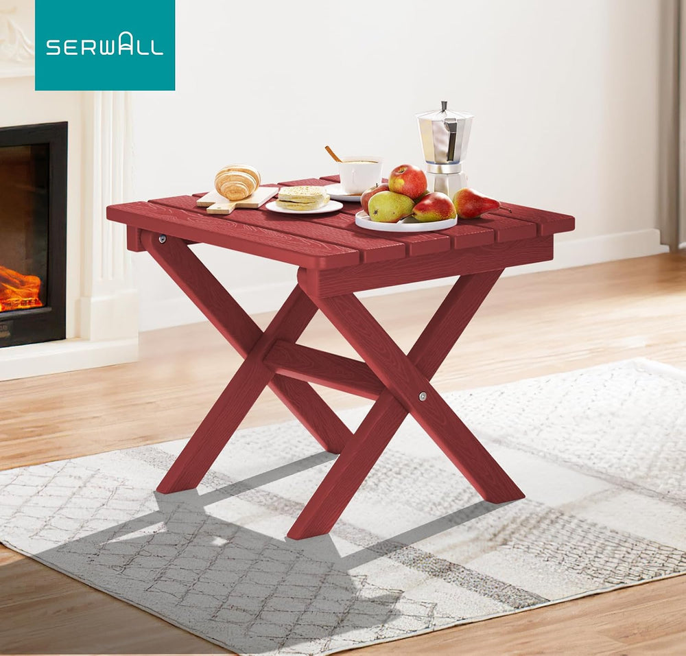 SERWALL Small Folding Outdoor Side Table Set of 4, Red