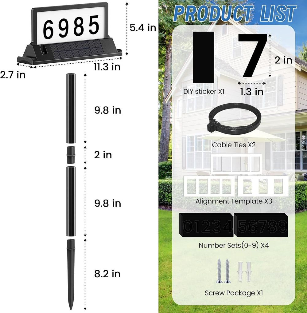 Solar Address Sign for House Numbers with Magnetic Mount & Dual-Sided LEDs