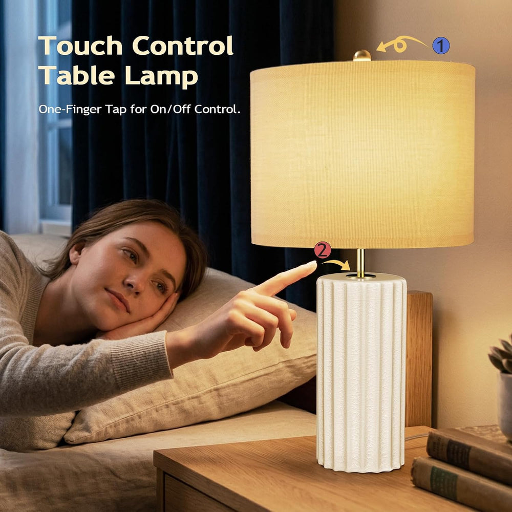 21" Modern Ceramic Table Lamp Set of 2 for Bedroom, Touch Control