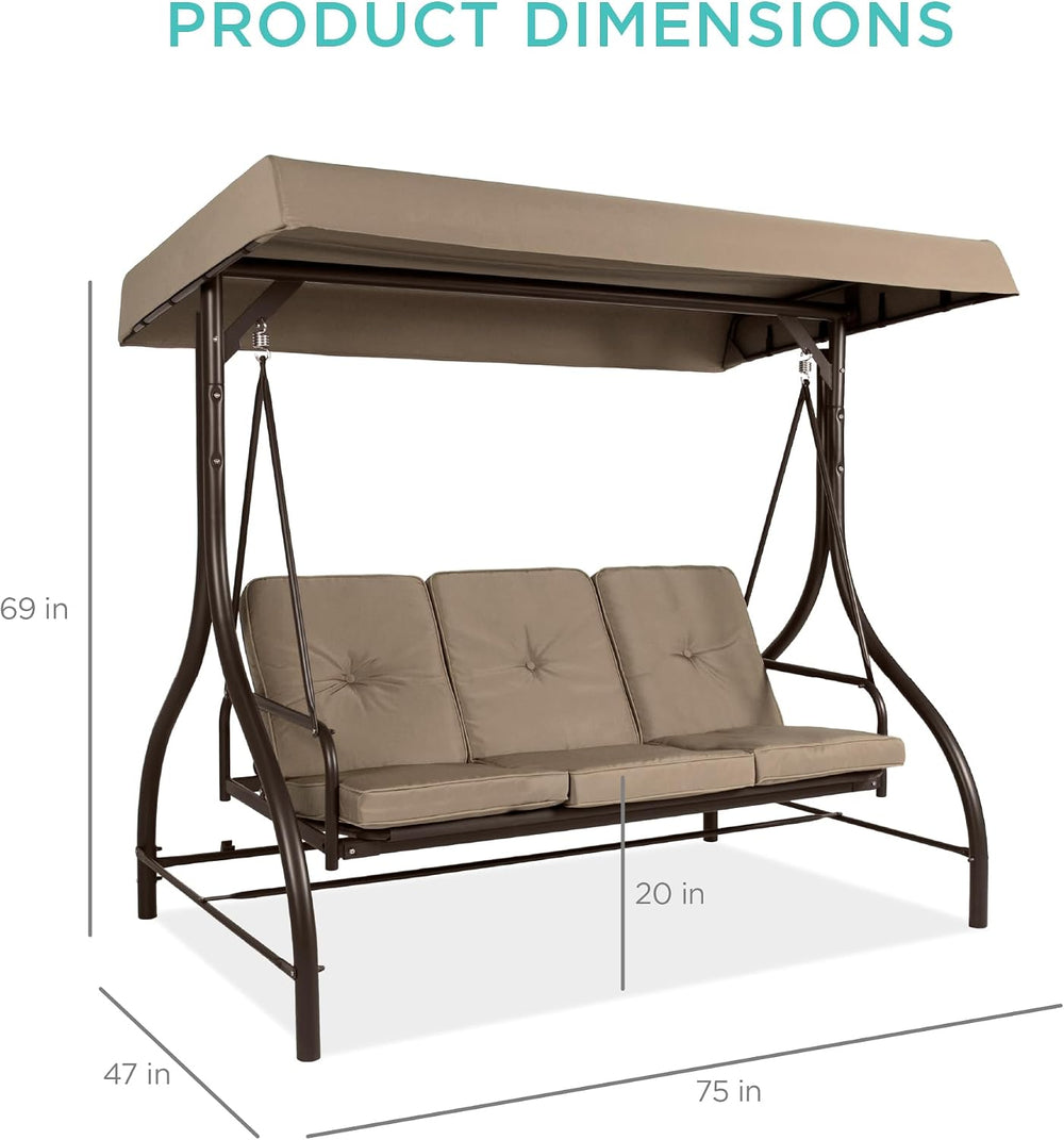 Best Choice Products 3-Seat Outdoor Large Converting Canopy Swing Glider, Pat...