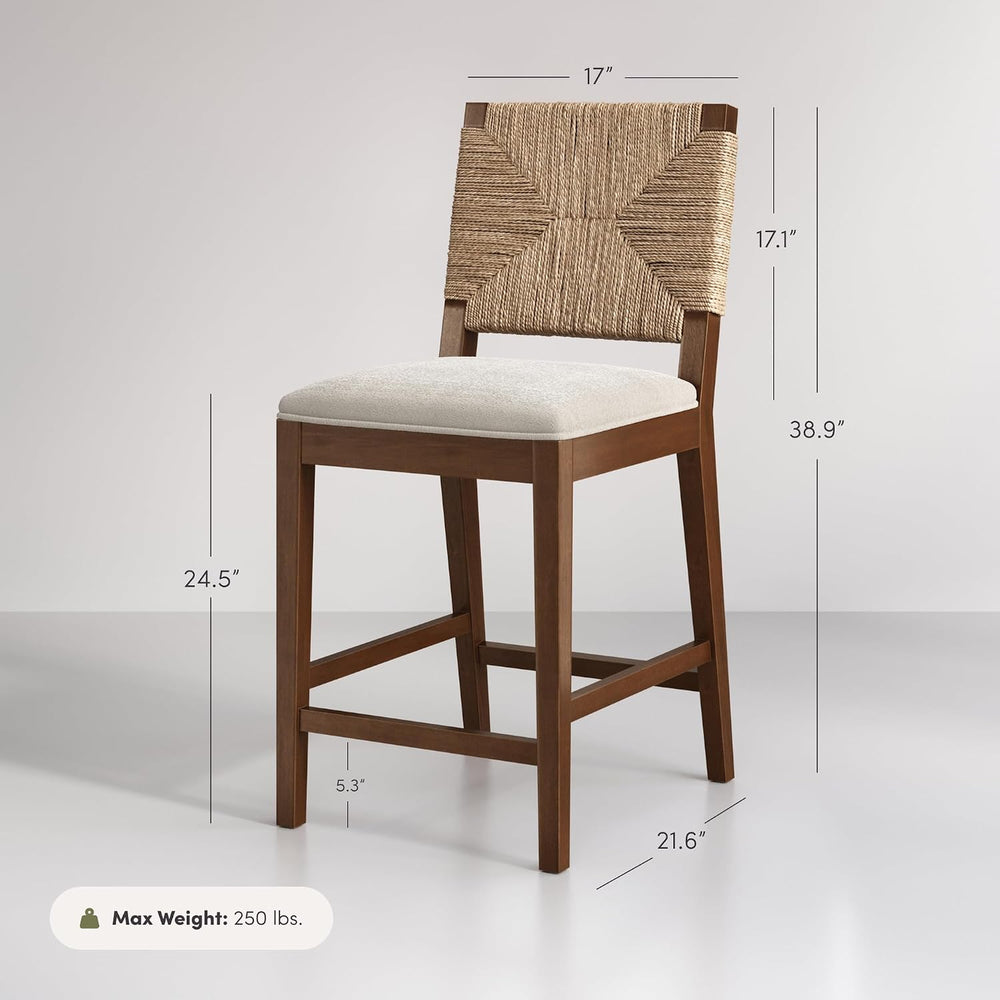 Nathan James Beacon Bohemian Boucle Bar Stool, Upholstered Bar Stool or Islan...