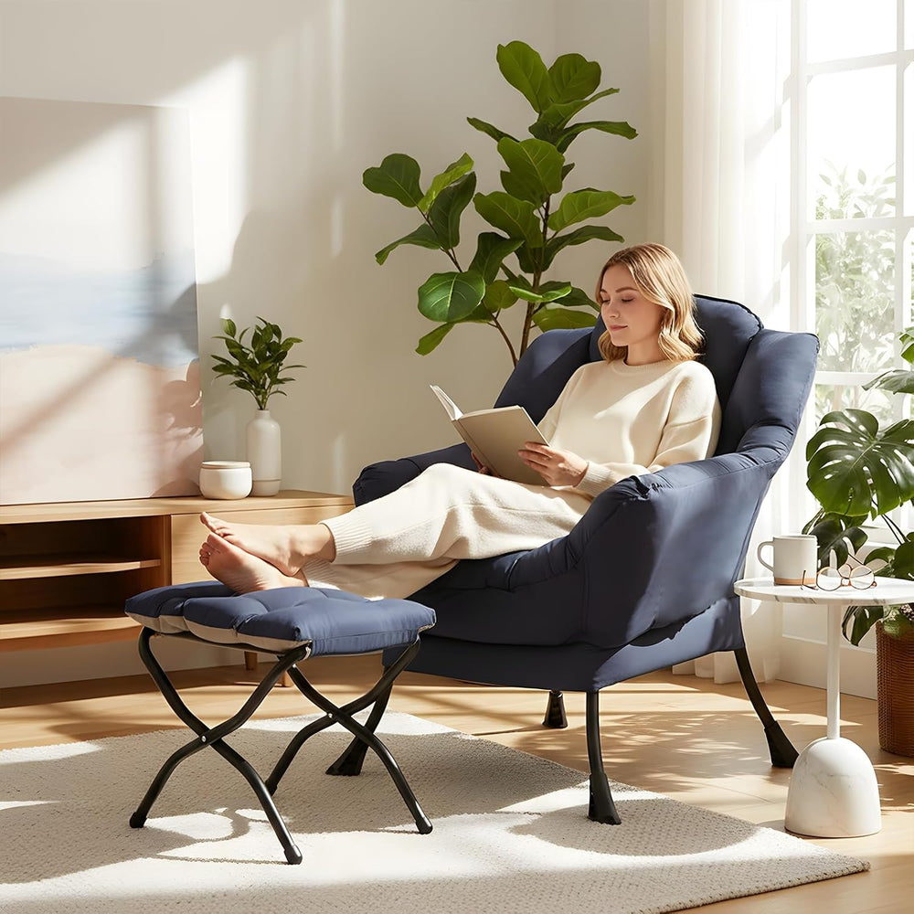 Furlide Lazy Chair with Ottoman, Modern Lounge Chair with Lumbar Pillow, Acce...