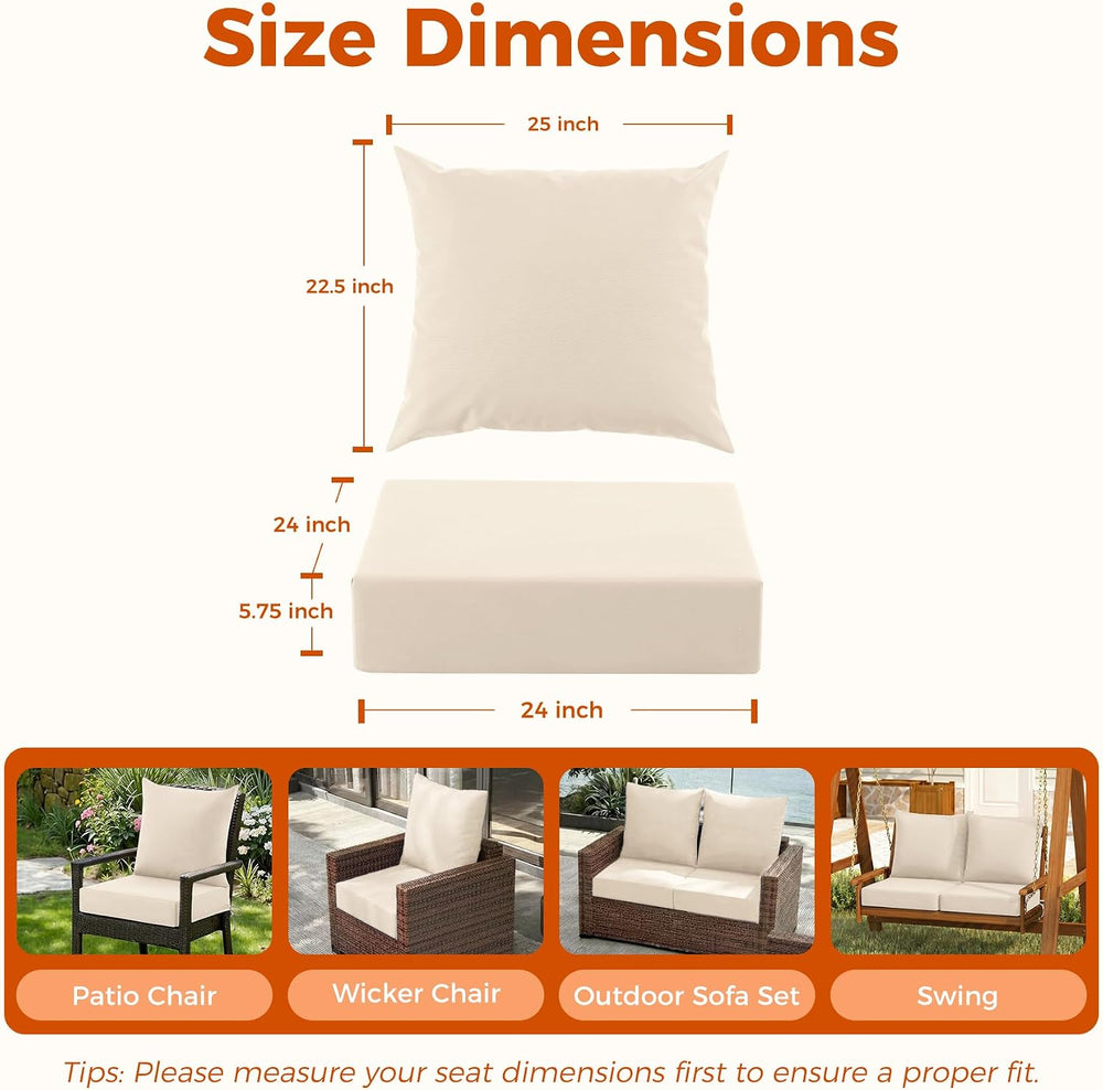 Deep Seat Patio Cushions Set of 1, 24x24x5.75 Inch, Waterproof Outdoor Chair ...