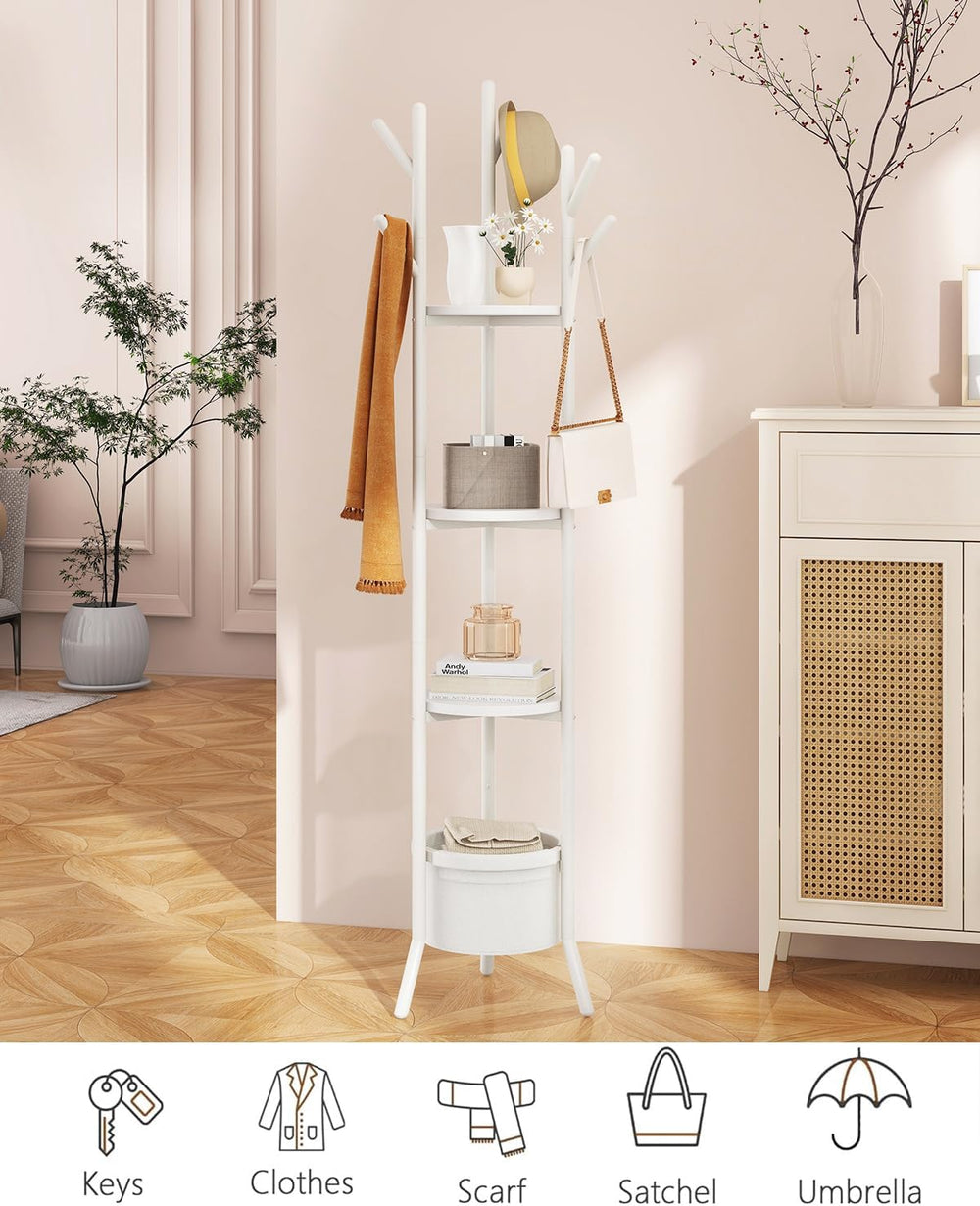 YMYNY Coat Rack, Freestanding Coat Stand with Storage Shelves, Hall Trees wit...