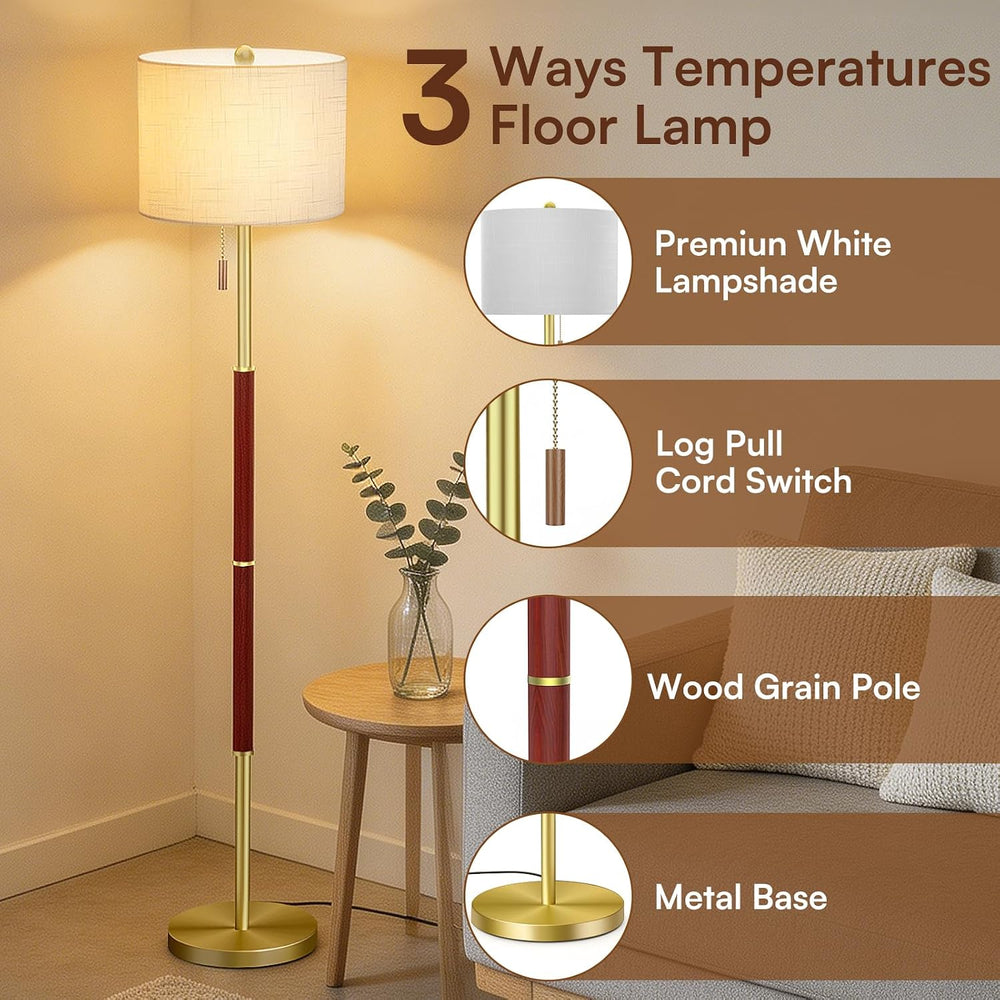 Burgundy Floor Lamp with 13.2" Linen Shade and 3 Color Temps for Study