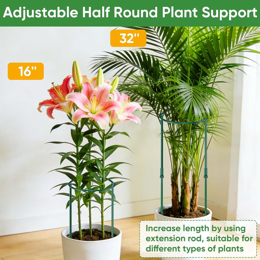 12 Pack 32 or 16 inch Adjustable Plant Support Stakes, Heavy-Duty Half Round ...