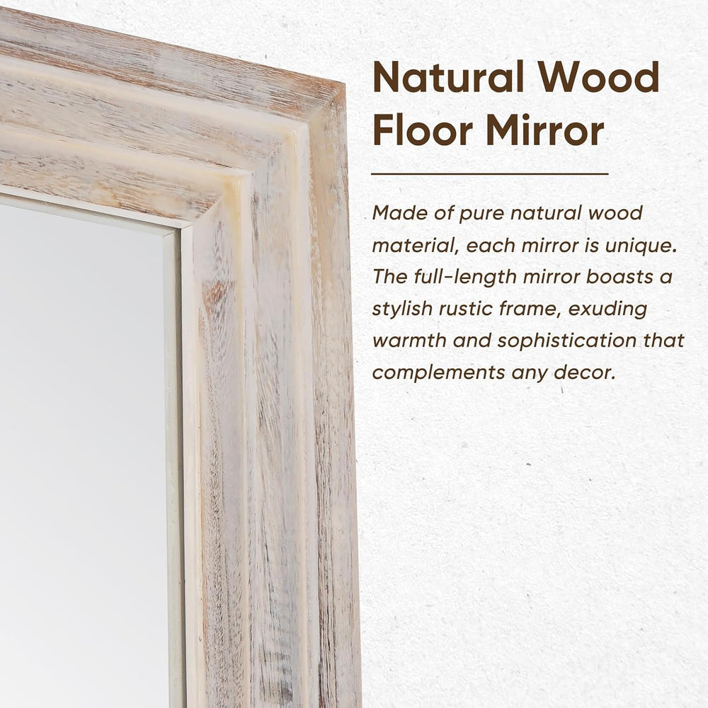 Full Length Mirror 81"x41", Rect Solid Wood Frame with Stand