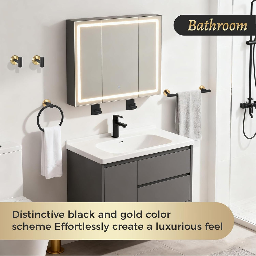 7 Pcs Bathroom Towel Holder Set, Towel Racks for Bathroom | Black and Gold Ba...