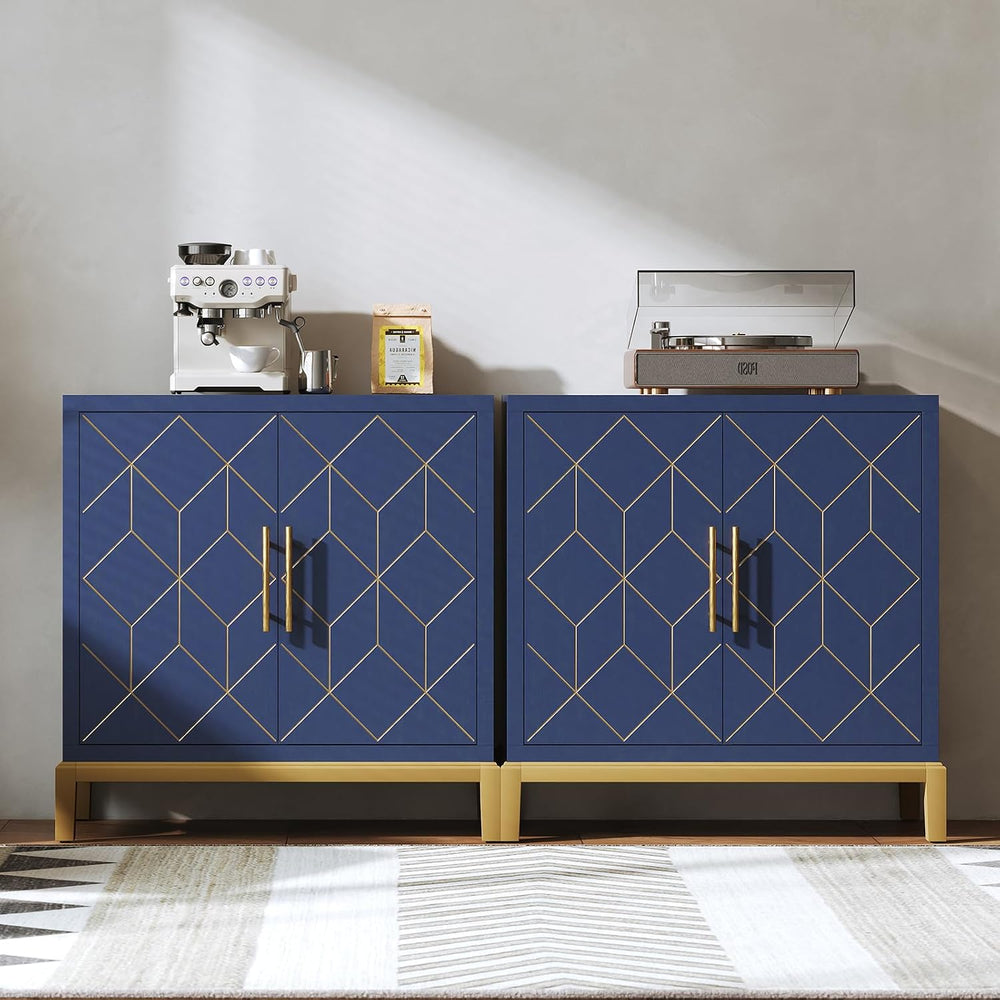 HLR Accent Cabinet with Gold Trim,Storage Cabinet with 2 Doors,Modern Wooden ...