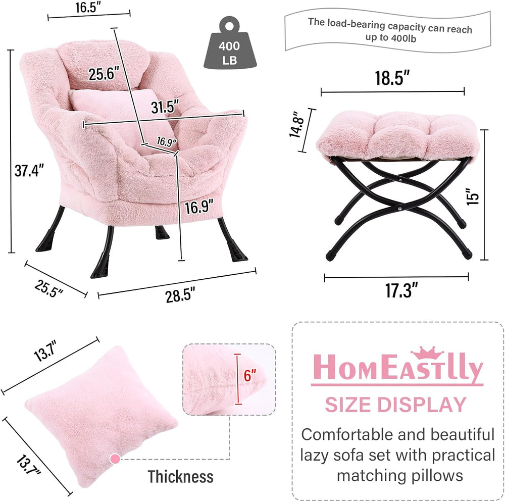Lazy Chair with Ottoman, Comfy Reading Chair for Bedroom
