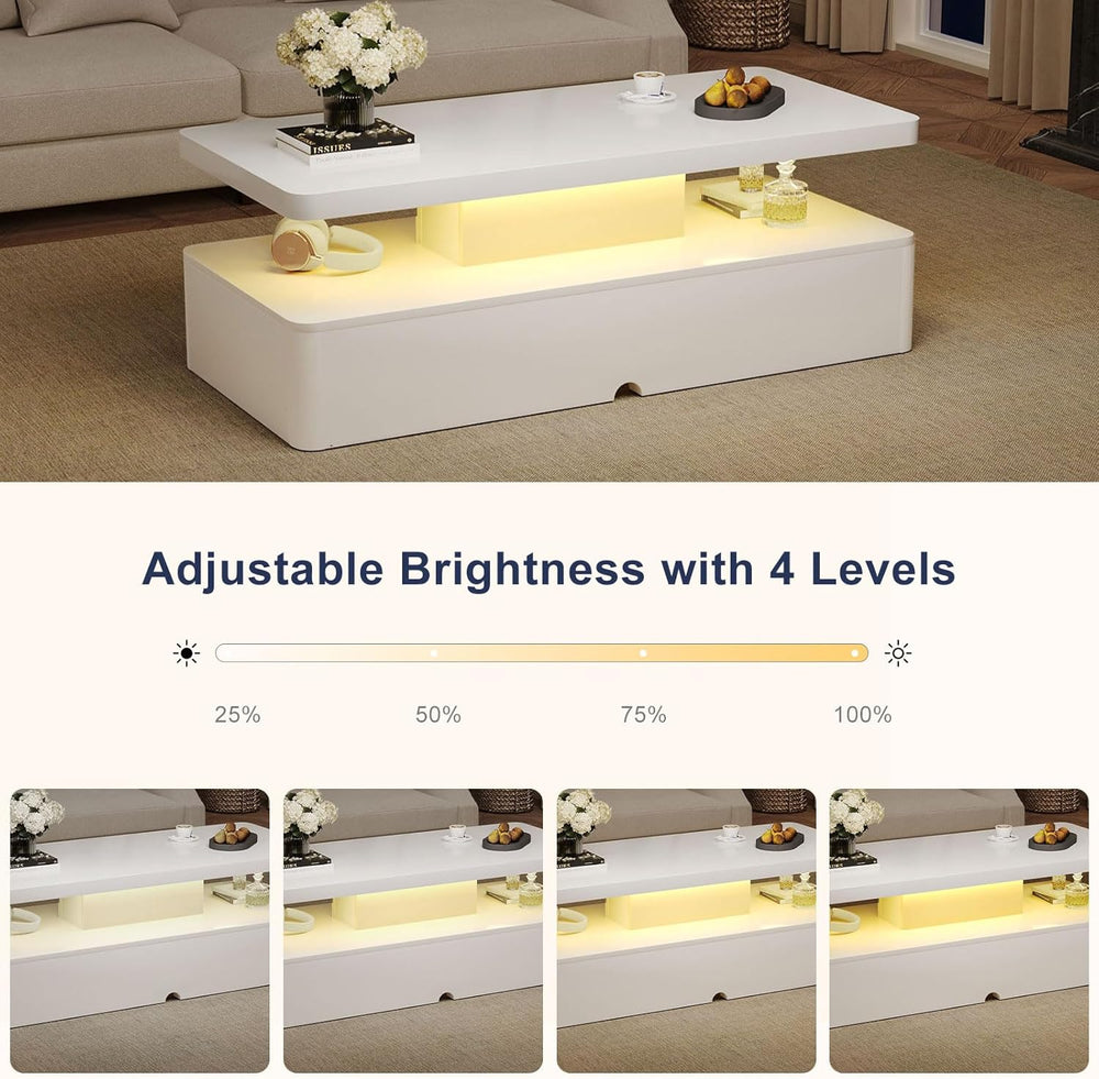 MXV 47" Modern Coffee Table with 16 Color LED Lights, 2 Tier Rectangular...