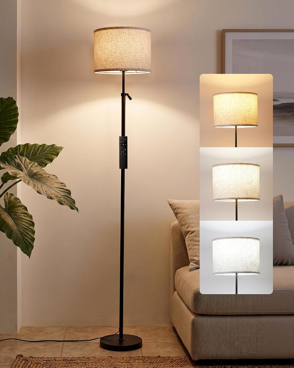 Adjustable Height Floor Lamp for Living Room with 9W LED Bulb & Remote, ETL