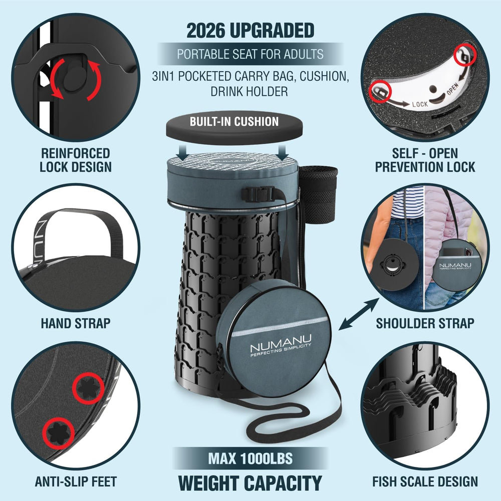 NUMANU XXL Round Collapsible Stool, 3-in-1 Cushion + Bag, 1000 lb Max Cap.