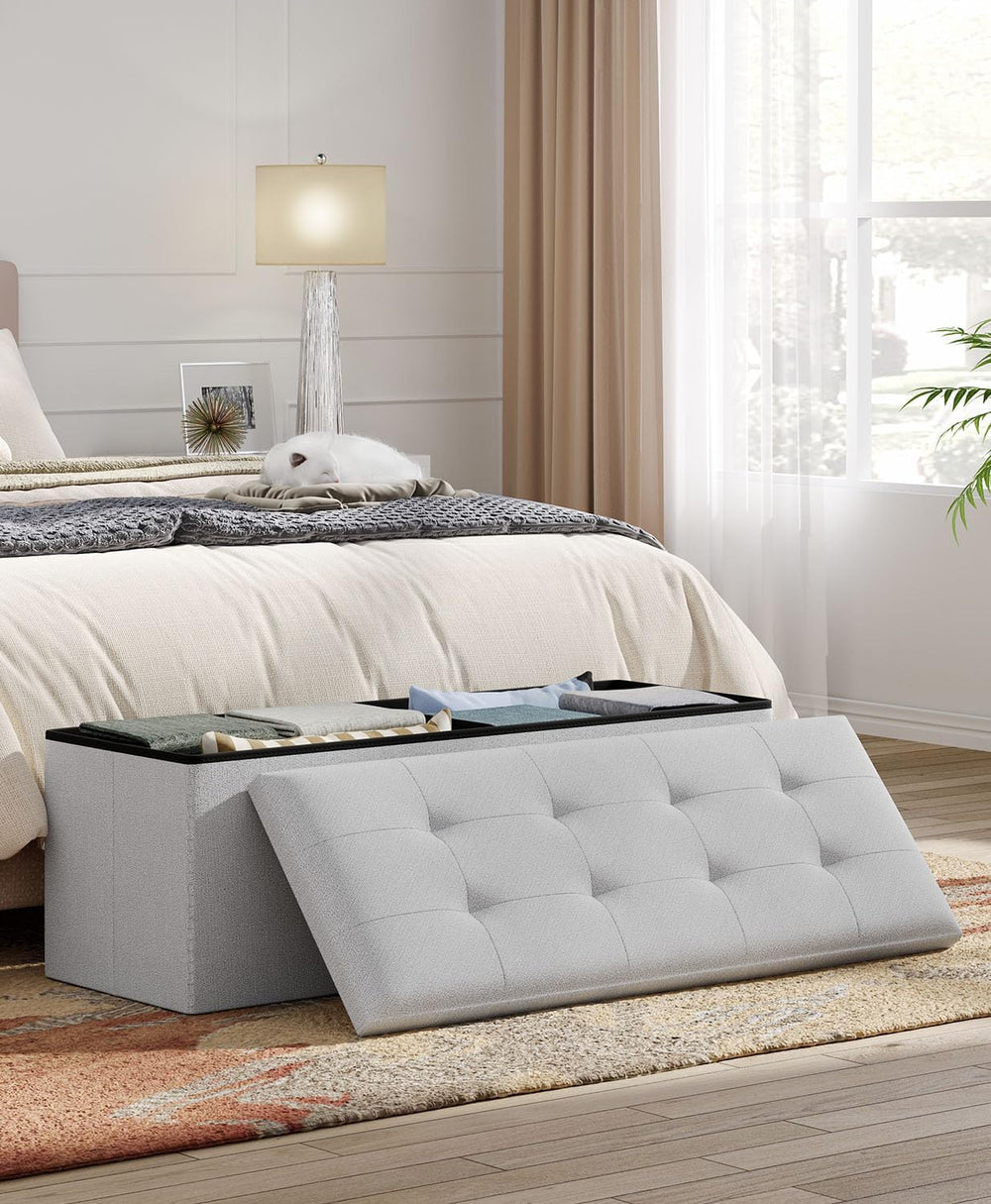 OS MOTOR Folding Storage Ottoman Bench, Light Gray, 43 Inches
