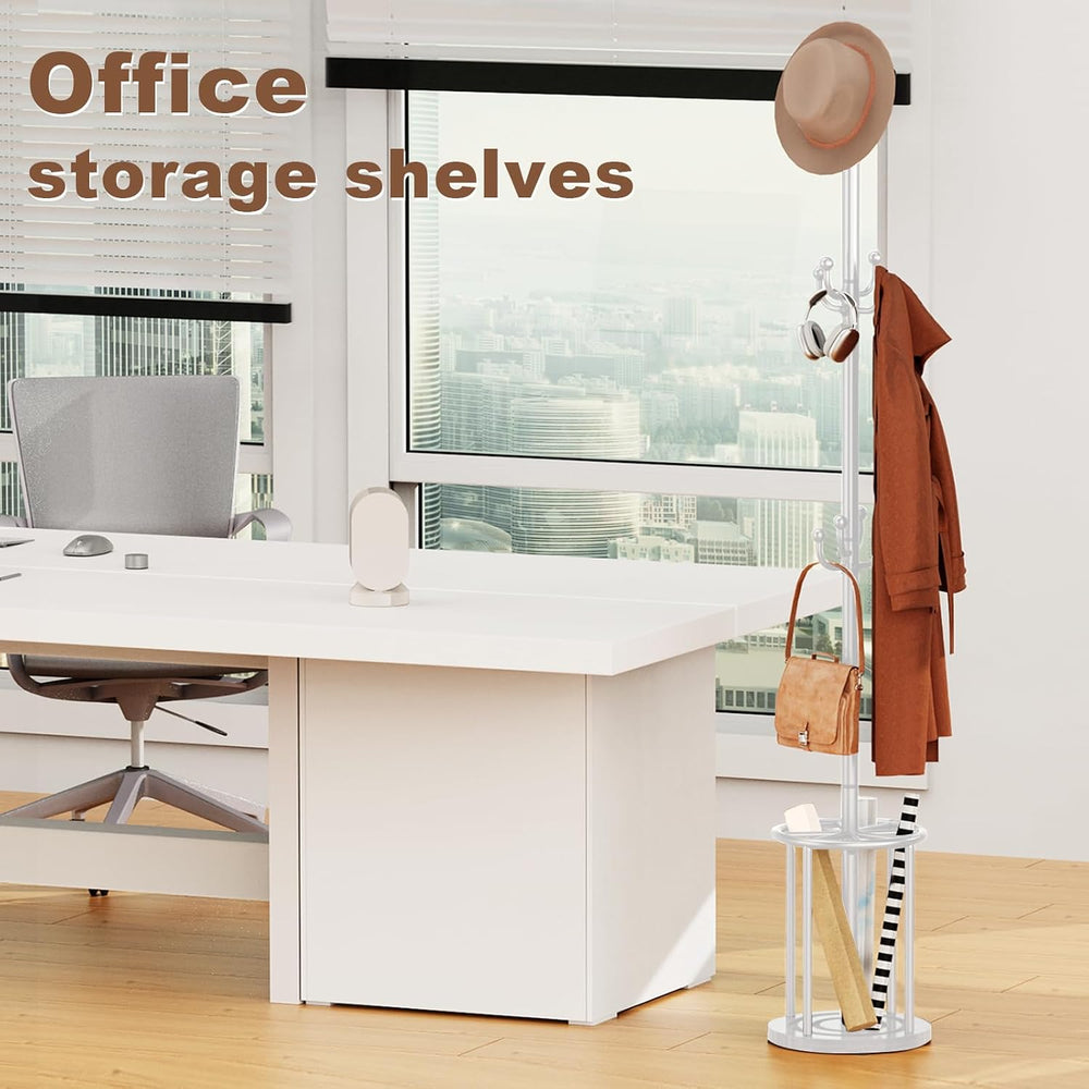 White Coat Rack Freestanding, Coat Rack Stand with Umbrella Holder