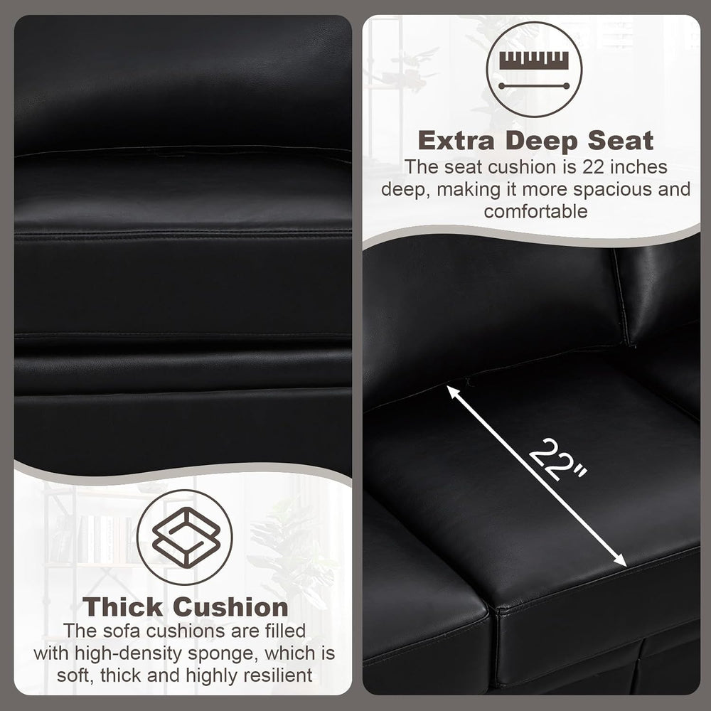 2 Piece Faux Leather Sofa Set,Modern Couch and Loveseat Sets with Storage,Mid...