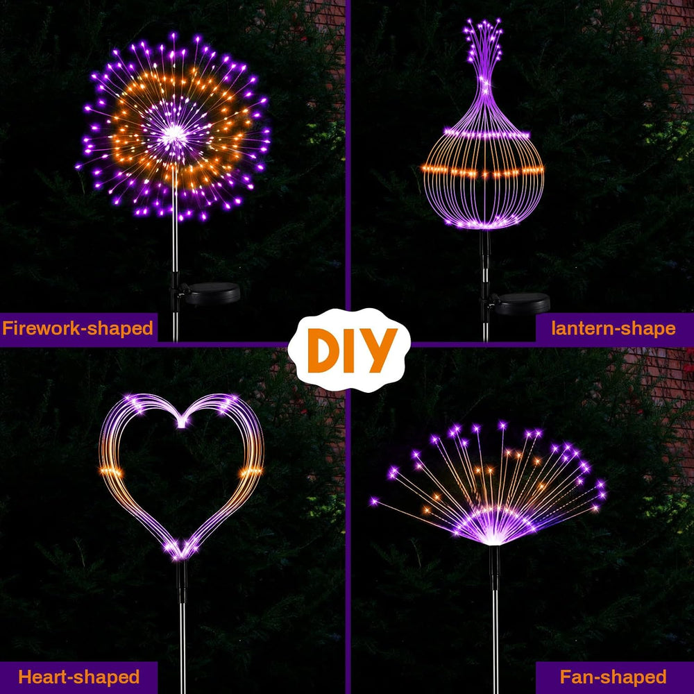 Tujoe 6 Pcs Halloween Solar Firework Lights, Orange Purple Dual