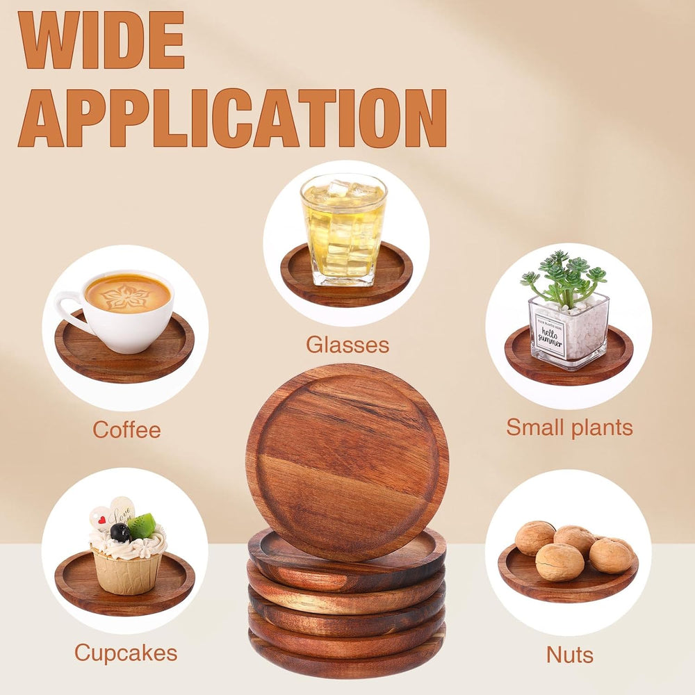 Gejoy 20 Pcs Acacia Wooden Coasters for Drinks 5 Inch Round Set