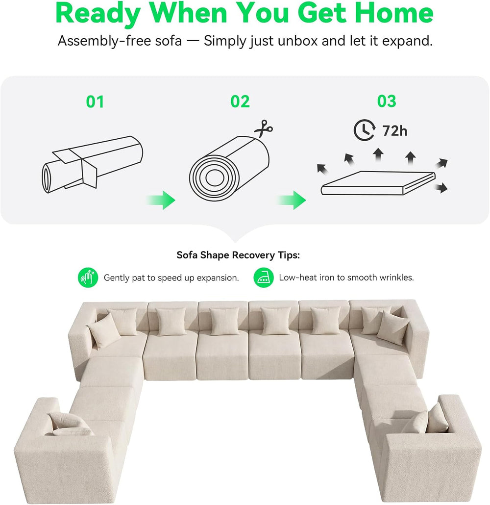 MONVANE Oversized Boneless Sectional Couch 12-Seat, Chenille, Beige
