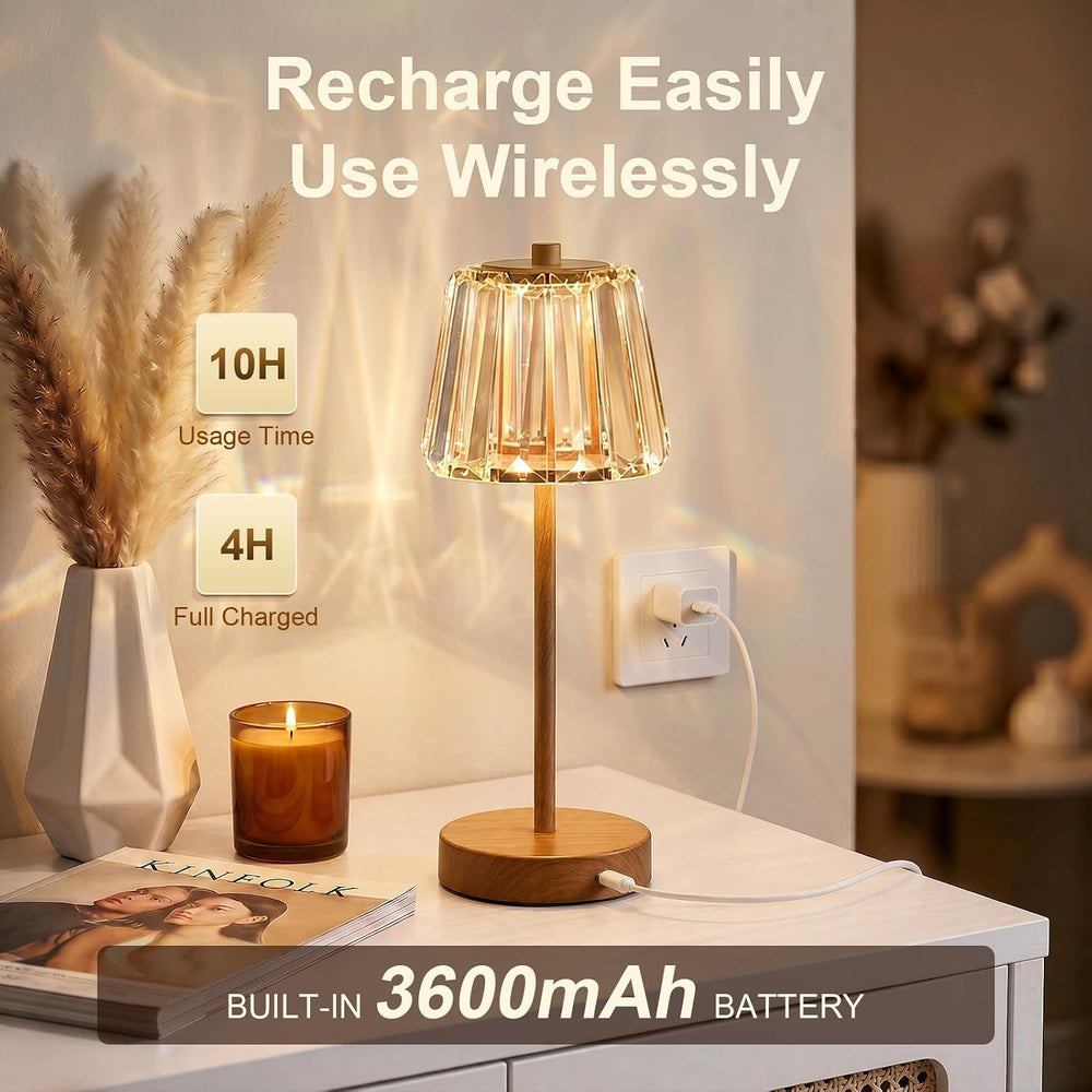 Oneach 13" Small Crystal Cordless Table Lamp, Touch Rechargeable Desk Lamps