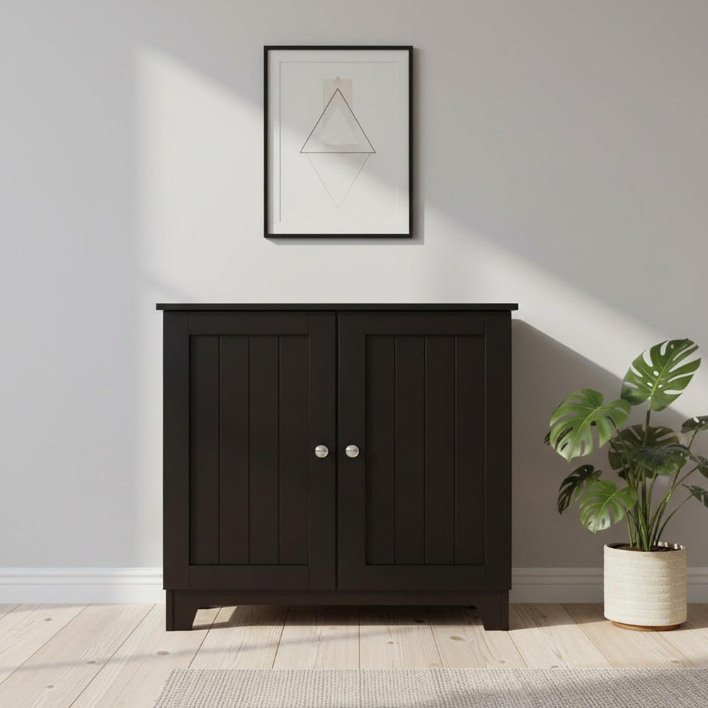 Redmon Contemporary Country Double Door Linen Storage Cabinet, Espresso