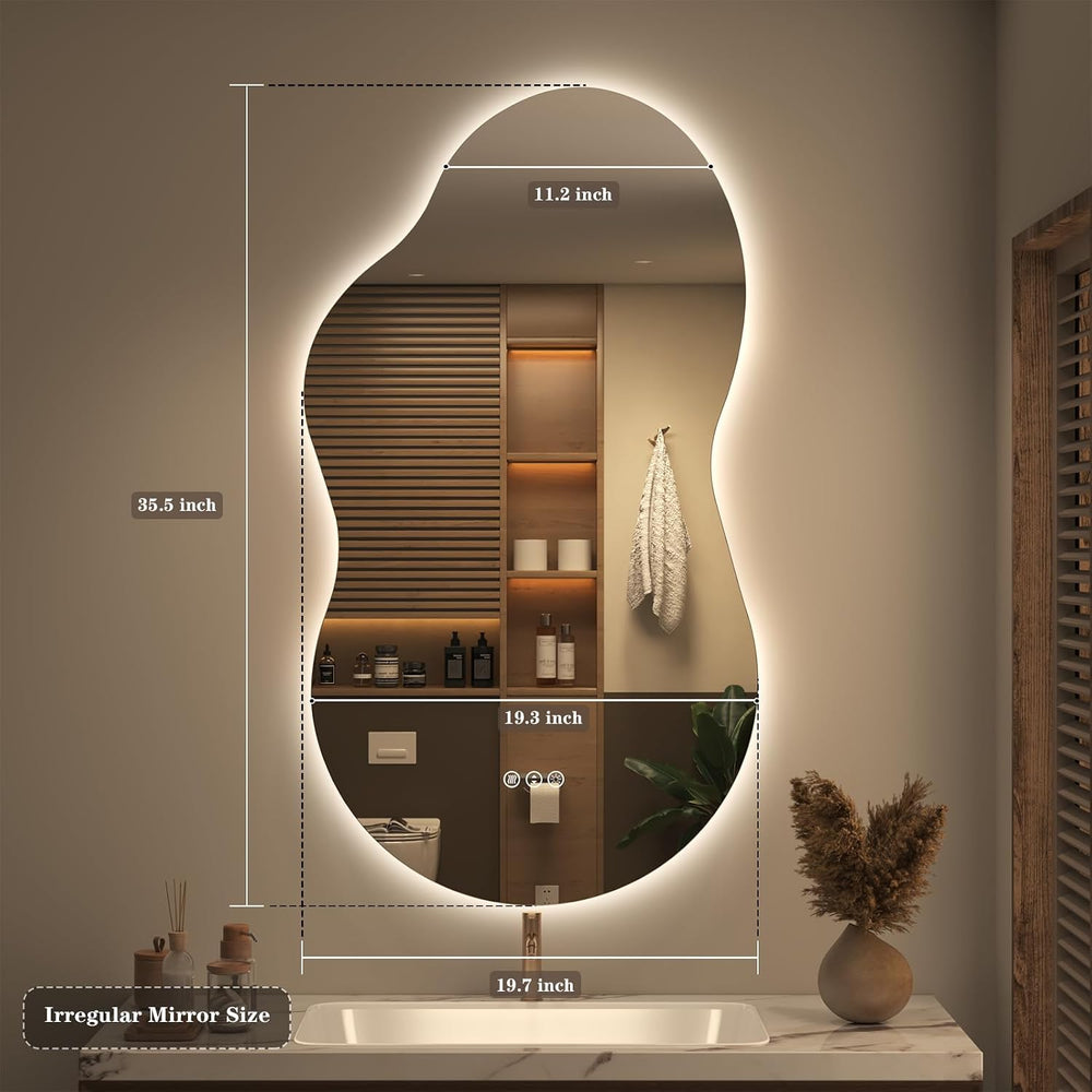 SMIROR 20x36 Irregular Backlit Led Lighted Bathroom Vanity Mirror