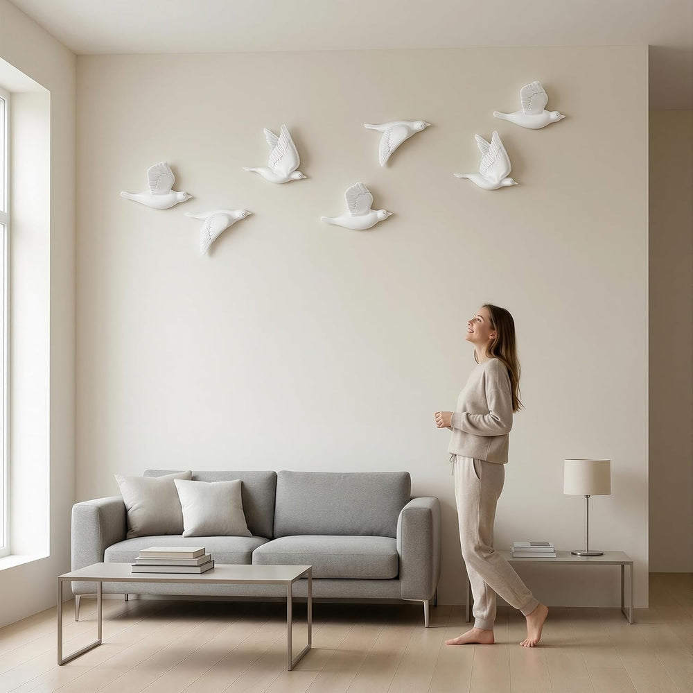 suruim 3D Birds Wall Decor Set of 3 Resin Wall Sculpture (White)