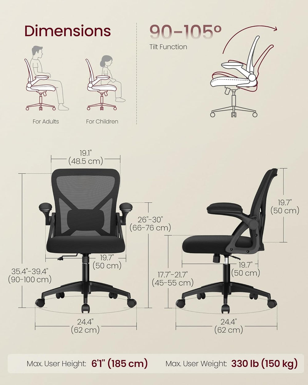 SONGMICS Ergonomic Mesh Office Chair with Adjustable Lumbar Support