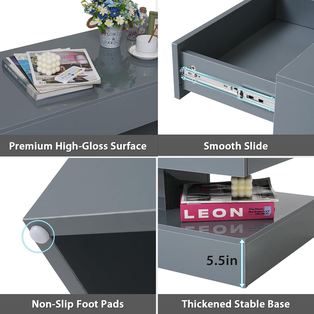 Verano Garden Modern High Gloss LED Coffee Table, 2-Tier Center Table