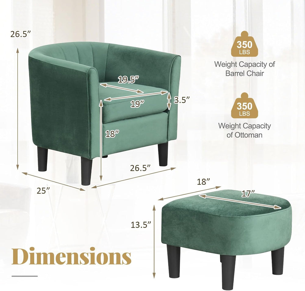 GOFLAME Accent Chair with Ottoman, Modern Velvet Fabric Barrel Chair with Foo...