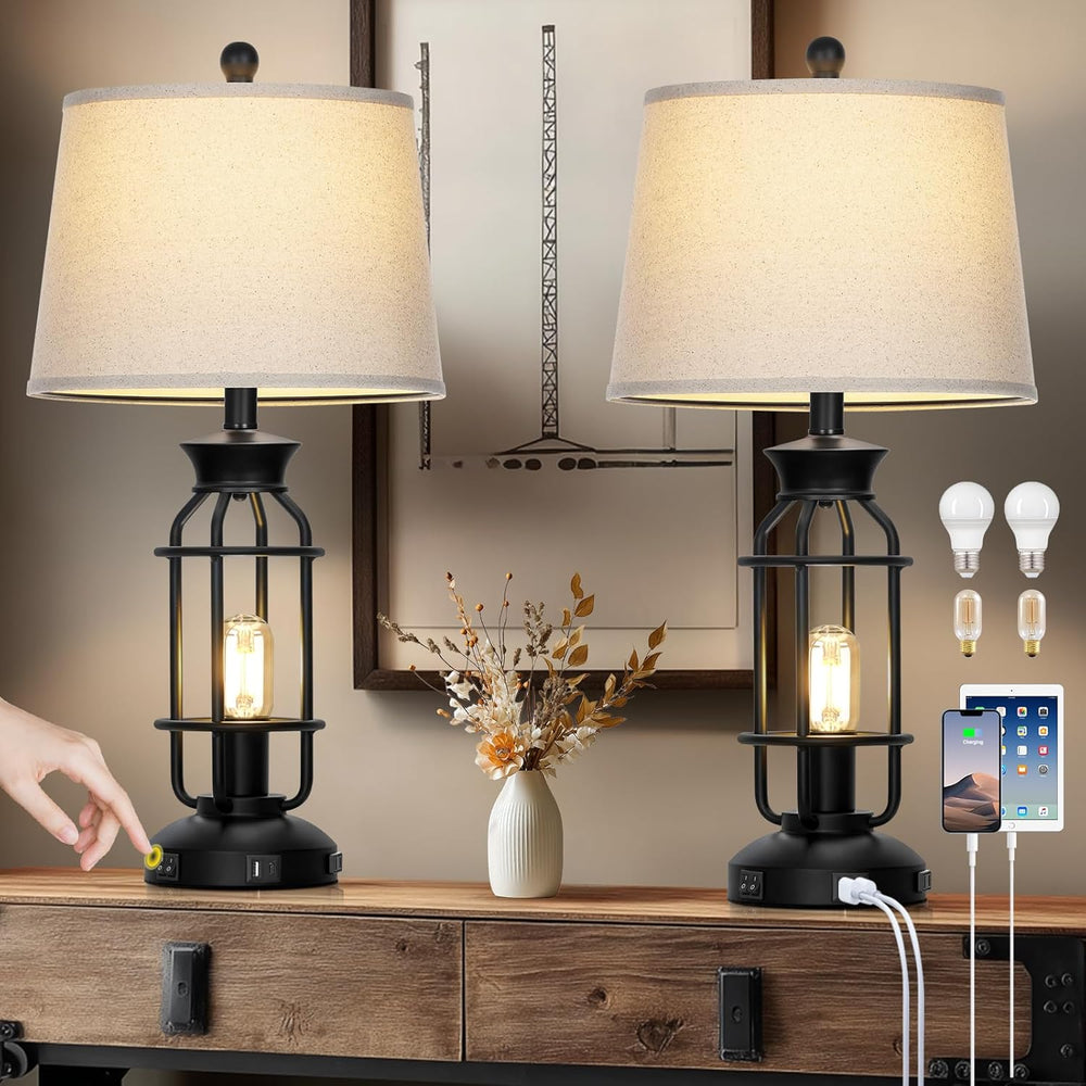 Lolikit 28" Farmhouse Table Lamps for Living Room Set of 2, Bedside Lamps