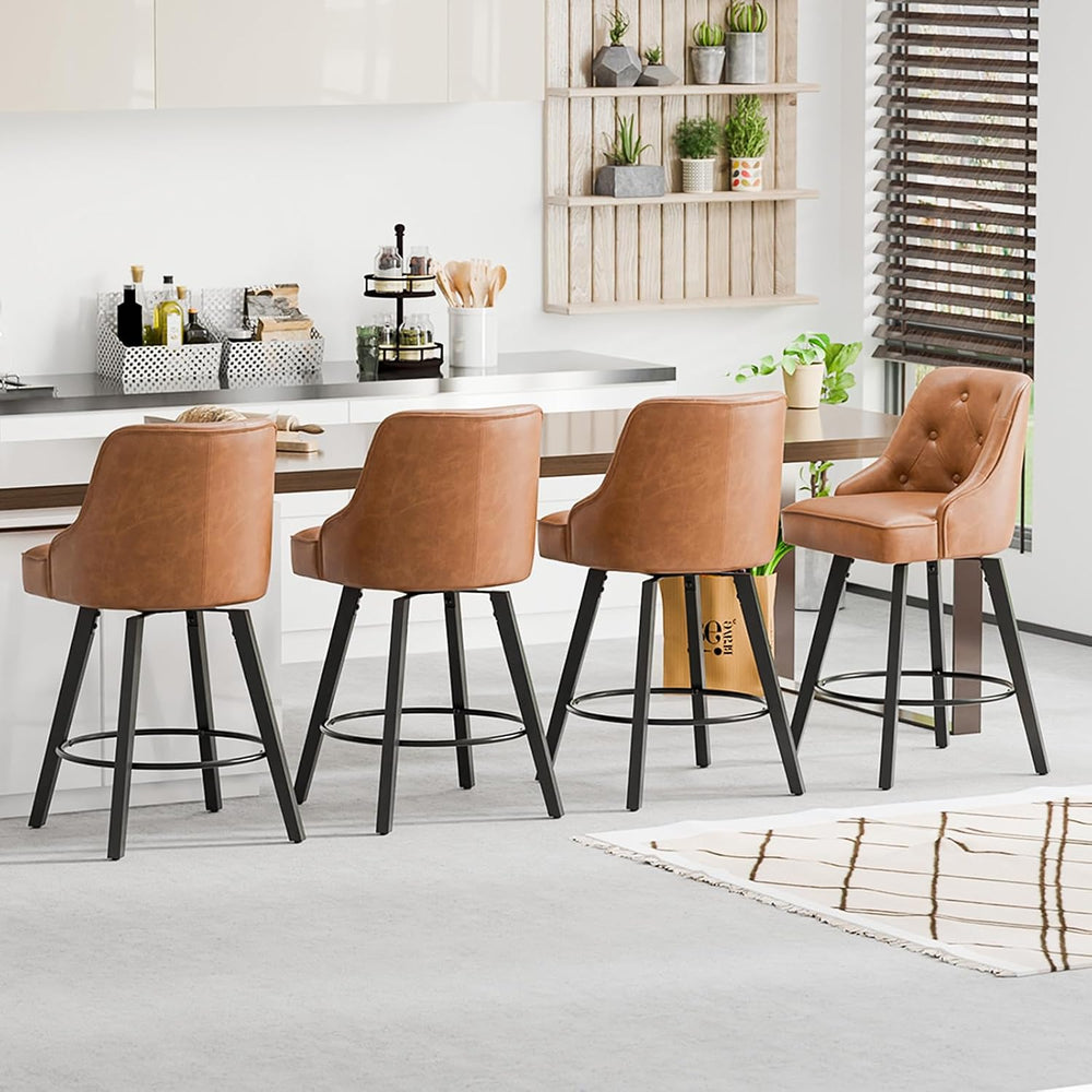 VINGLI 26" H Swivel Barstools Set of 2, PU Leather Upholstered Counter S...
