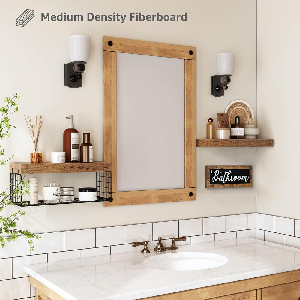 QEEIG Bathroom Shelves with Decor Sign (Brown, 15.7")