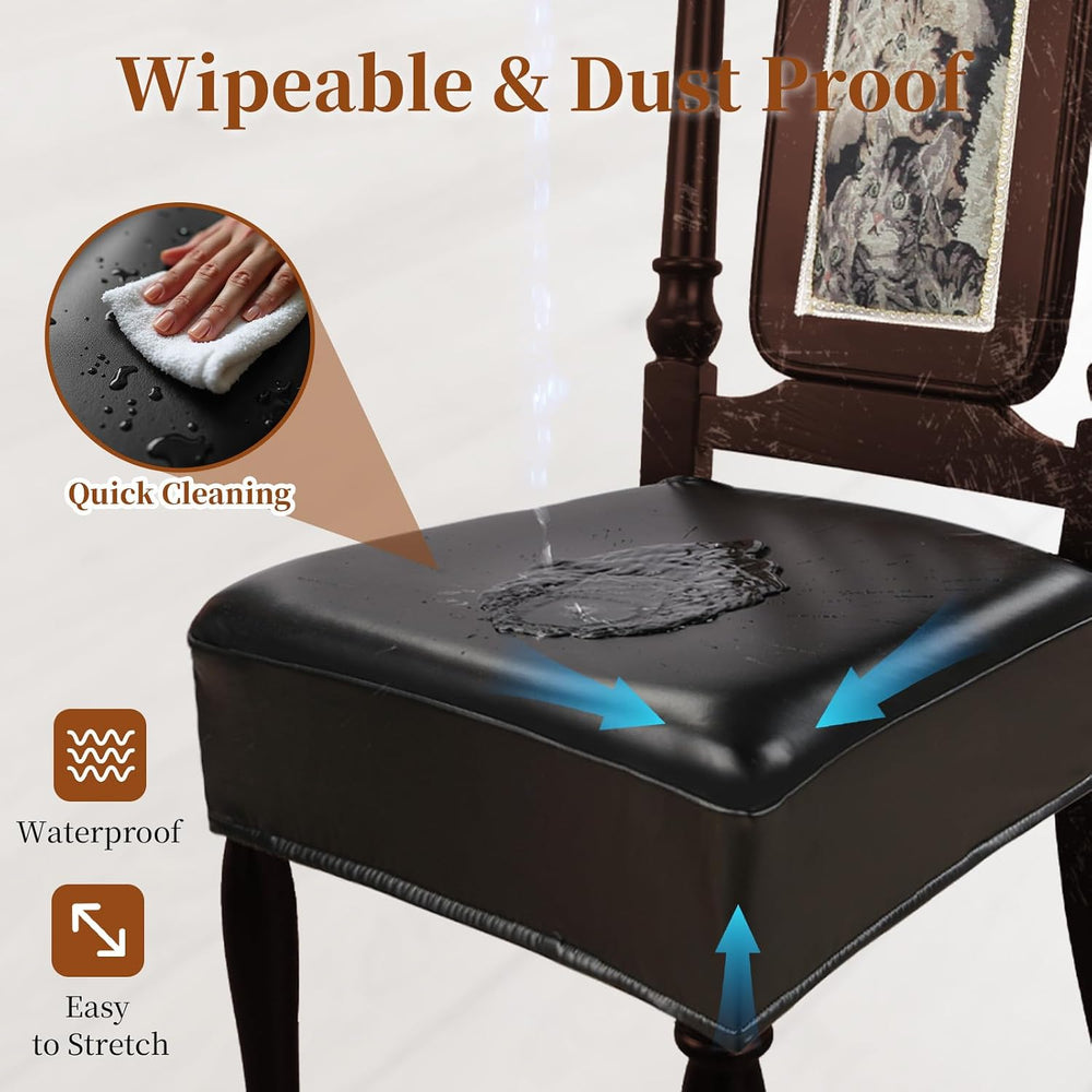 Waterproof Dining Chair Seat Covers Leather Kitchen Seat Covers, Stain Resist...