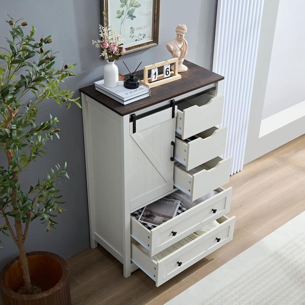 BOSHIRO White Dresser for Bedroom with 5 Drawers, 48" Tall w/Sliding Bar...
