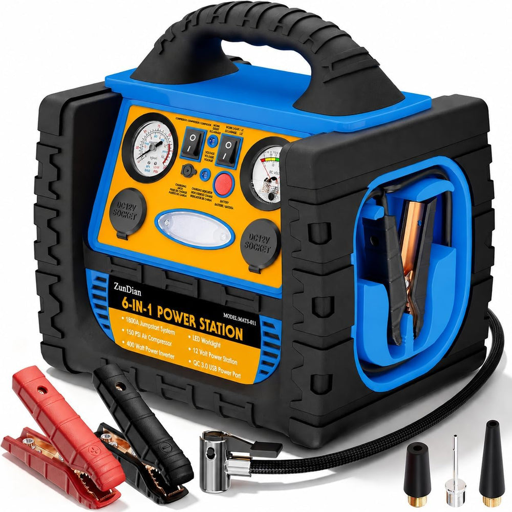 Car Jump Starter with Air Compressor, 1800A Battery Booster Pack for Up to 8....