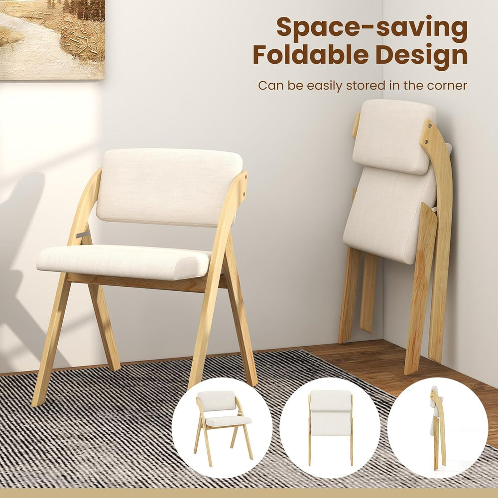 Byroce Folding Dining Chairs Set of 2, Farmhouse Upholstered Accent Chair wit...