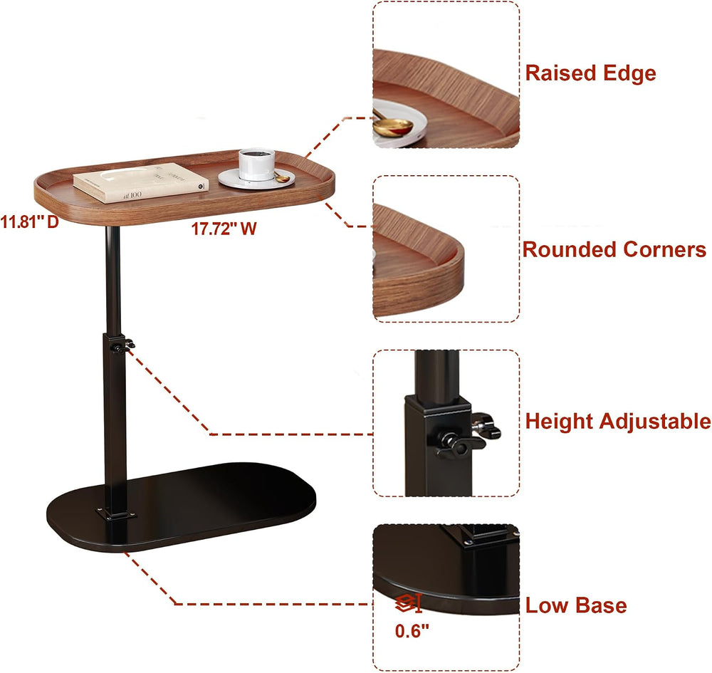 C Shaped Side Table Adjustable Height, 360° Swivel Couch End Table That Slide...