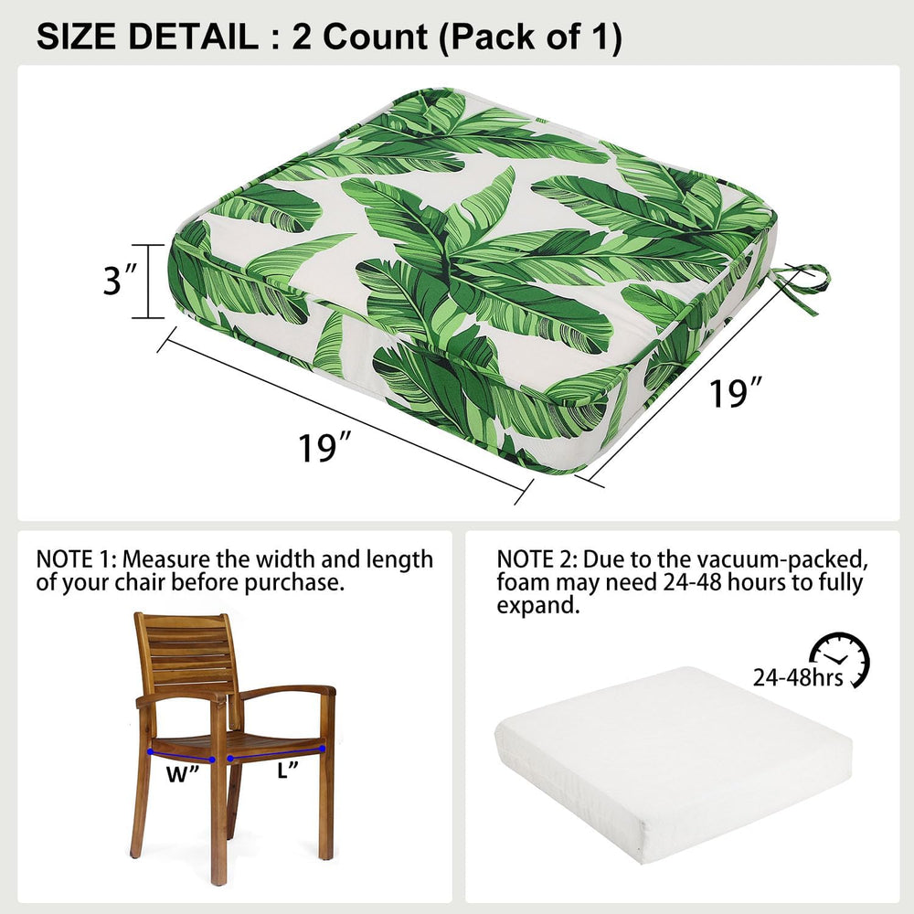 19x19x3 Inch Outdoor Square Corner Chair Cushions with Ties Set of 2, Water &...