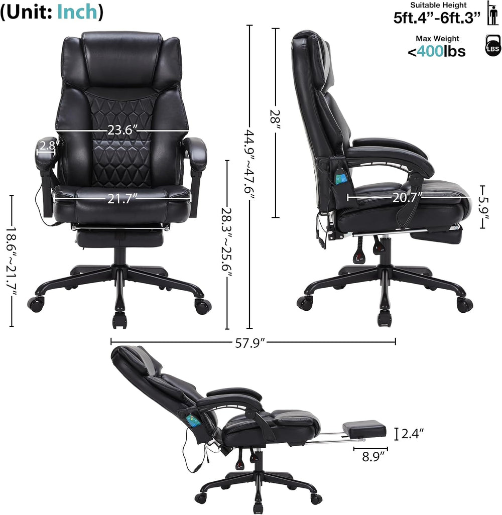 Massage Office Chair with Foot Rest 6 Points Vibration and Heat Home Office D...