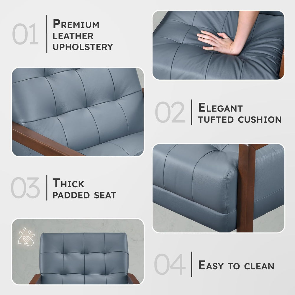 Lexicon Modern Leather Match Accent Chair,Tufted, Solid Wood Arms,Blue