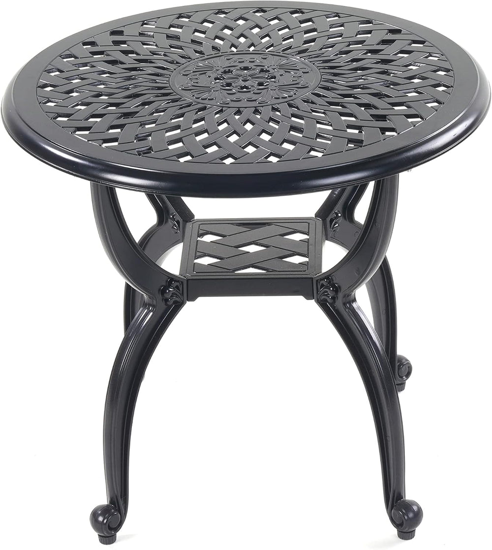 Mandolin Black Cast Aluminum Round Outdoor Patio Coffee End Table