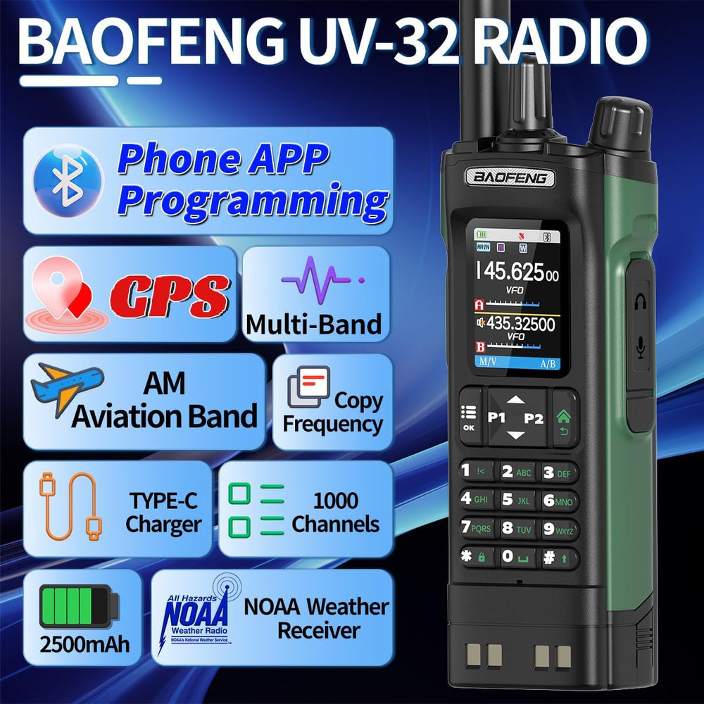 BAOFENG UV-32 Radio Ham Radio Handheld 10W Long Range Rechargeable NOAA Weath...