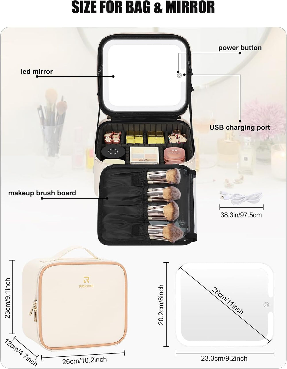Chomeiu Portable Makeup Bag with LED Mirror, Makeup Travel Case with Handle