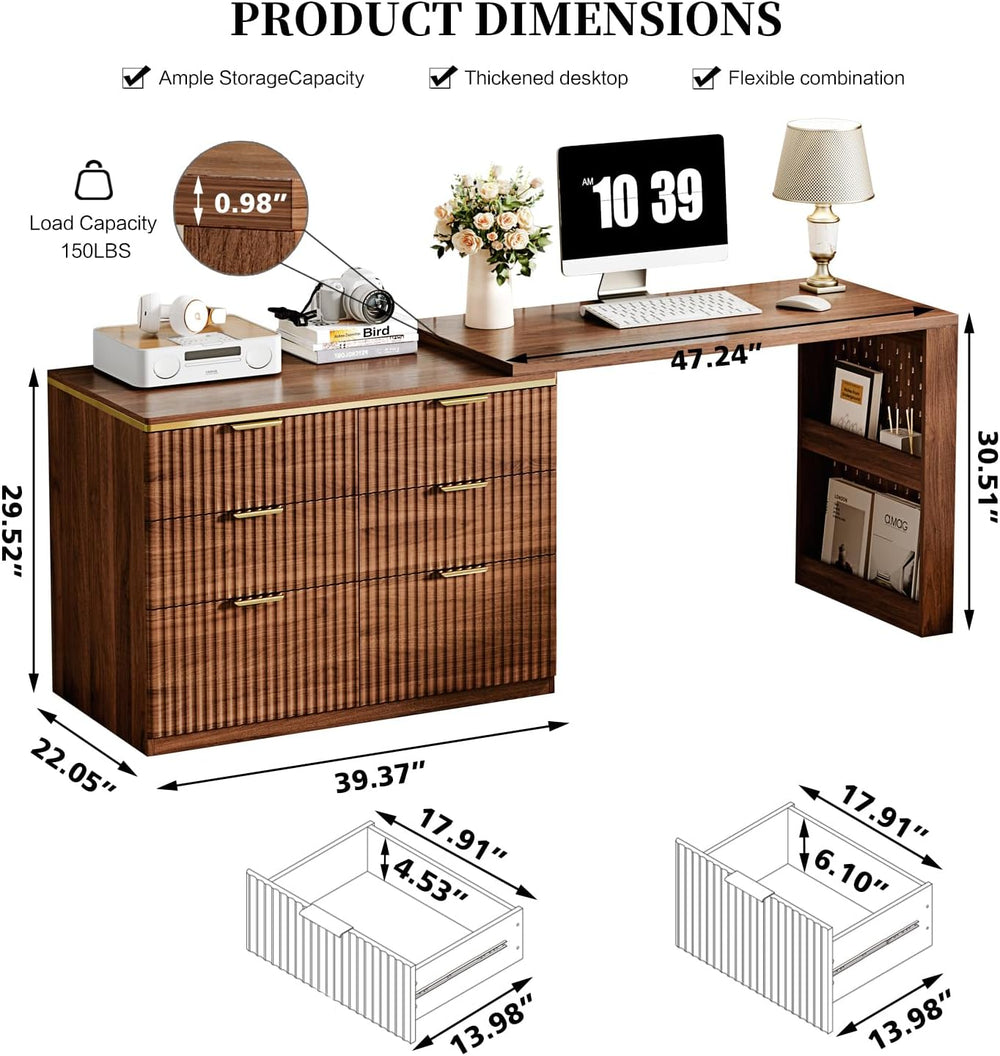 Ieejdn Computer Desk with 6 Drawers, 78" Modern Writing Desk with 0.98&q...